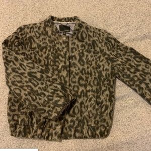 Banana Republic gray leopard print bomber jacket